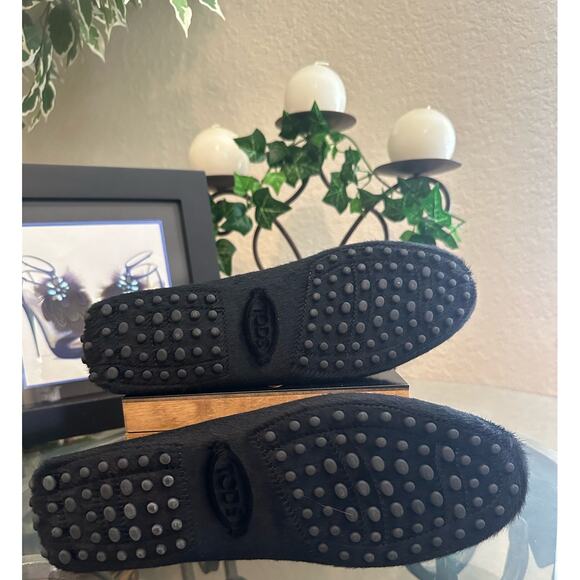 NEW TOD's Silver Double T BLACK PONY HAIR Leather Gommino Driving Shoes 38  US 8 - Picture 14 of 15